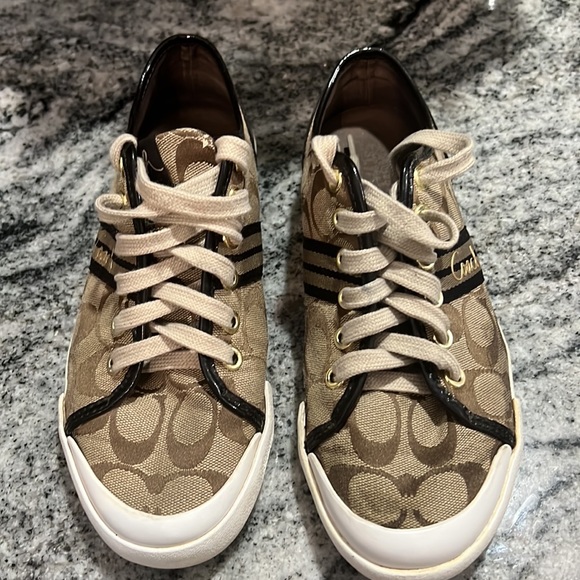 COACH SNEAKERS EUC SZ 7.5 tan and brown - Picture 3 of 8